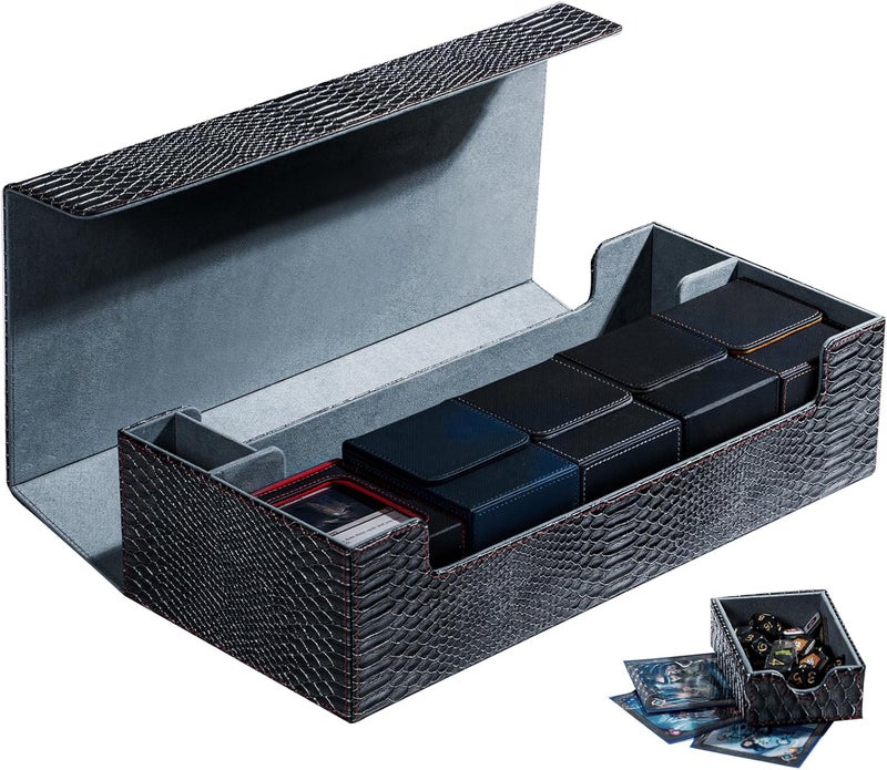 Scimi MTG Card Storage Box TCG Deck Case Holds Fits 5 Windows Decks Card Box Or 1800+ Sleeved Cards for MTG, YuGiOh, Uno, TCG, Trading Cards with Mat Case and Strong Magnet Closure (Black) - Image 1